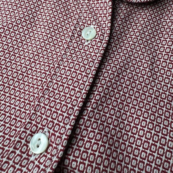 Vintage Ingram Italian Cotton Button Up Shirt Mens 48 Burgundy Geometric EU Made - Picture 16 of 16